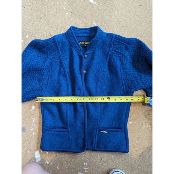 Vintage Geiger 100% Pure Wool Jacket Sweater Royal Blue Knit - Picture 6 of 7